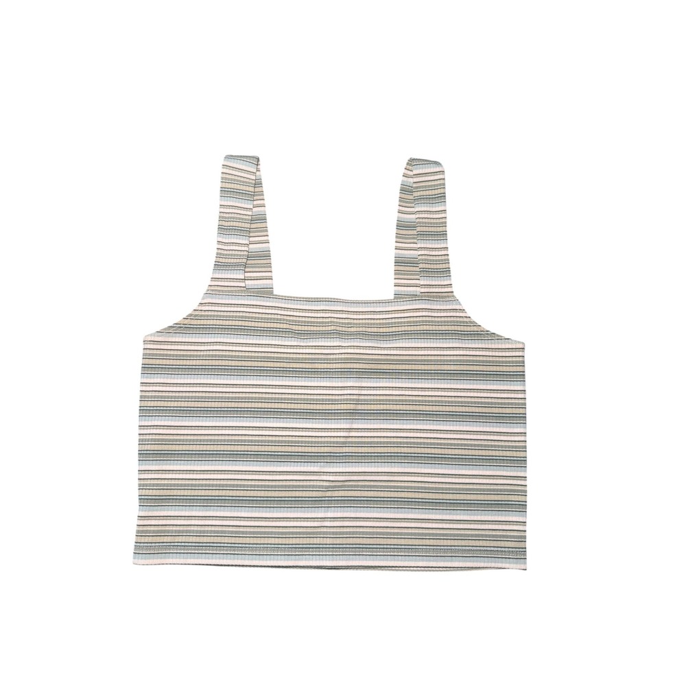 American Eagle Striped Ribbed Knit Crop Top Green Blue Sleeveless Tank Medium